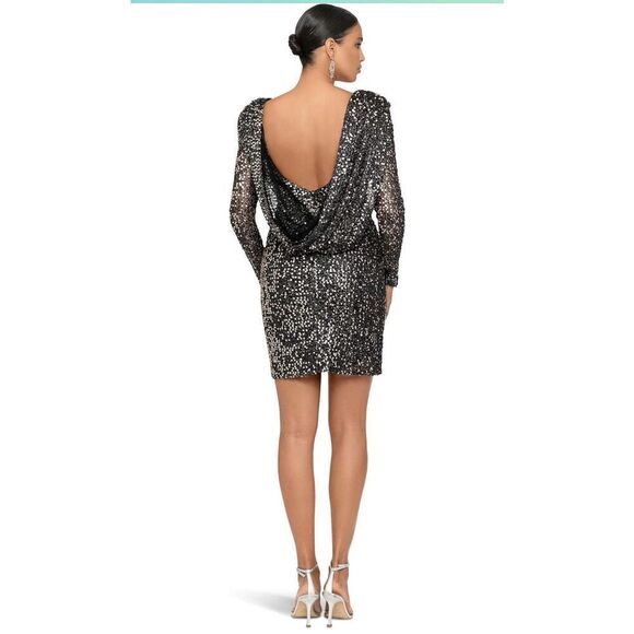 NWT Betsy & Adam Long Sleeve Raindrop Sequin Drape mini Dress size 12 - Picture 13 of 14